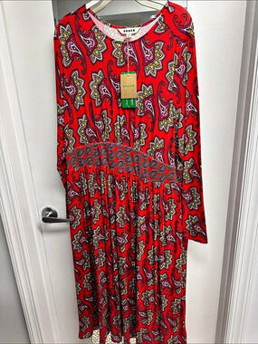 Boden Paisley Maxi Dress Red & Multicolor XL (18-20)